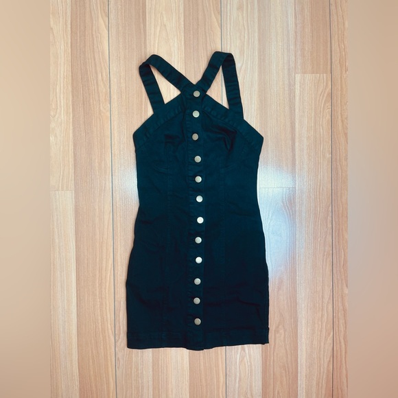 Retro Vintage style Olivaceous bodycon bottom front denim mini dress size small - Picture 3 of 6